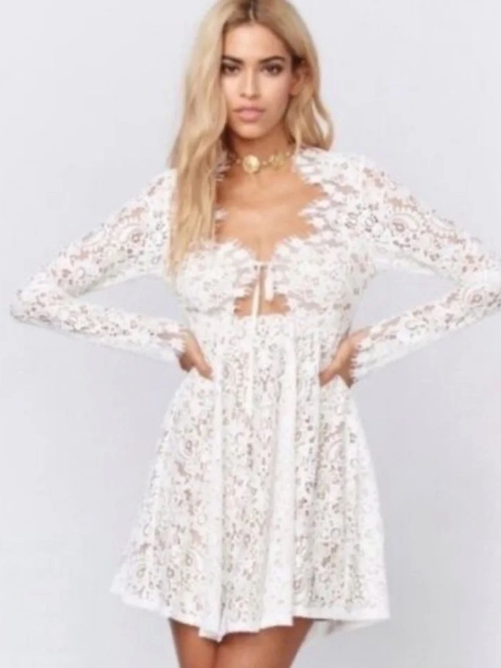 Free People FOR LOVE & LEMONS Lace Pattern Babydoll Mini Dress S